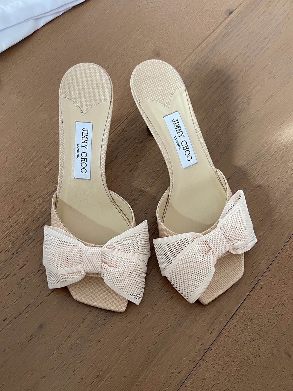 Jimmy Choo Pale Pink Bow Slide Mules